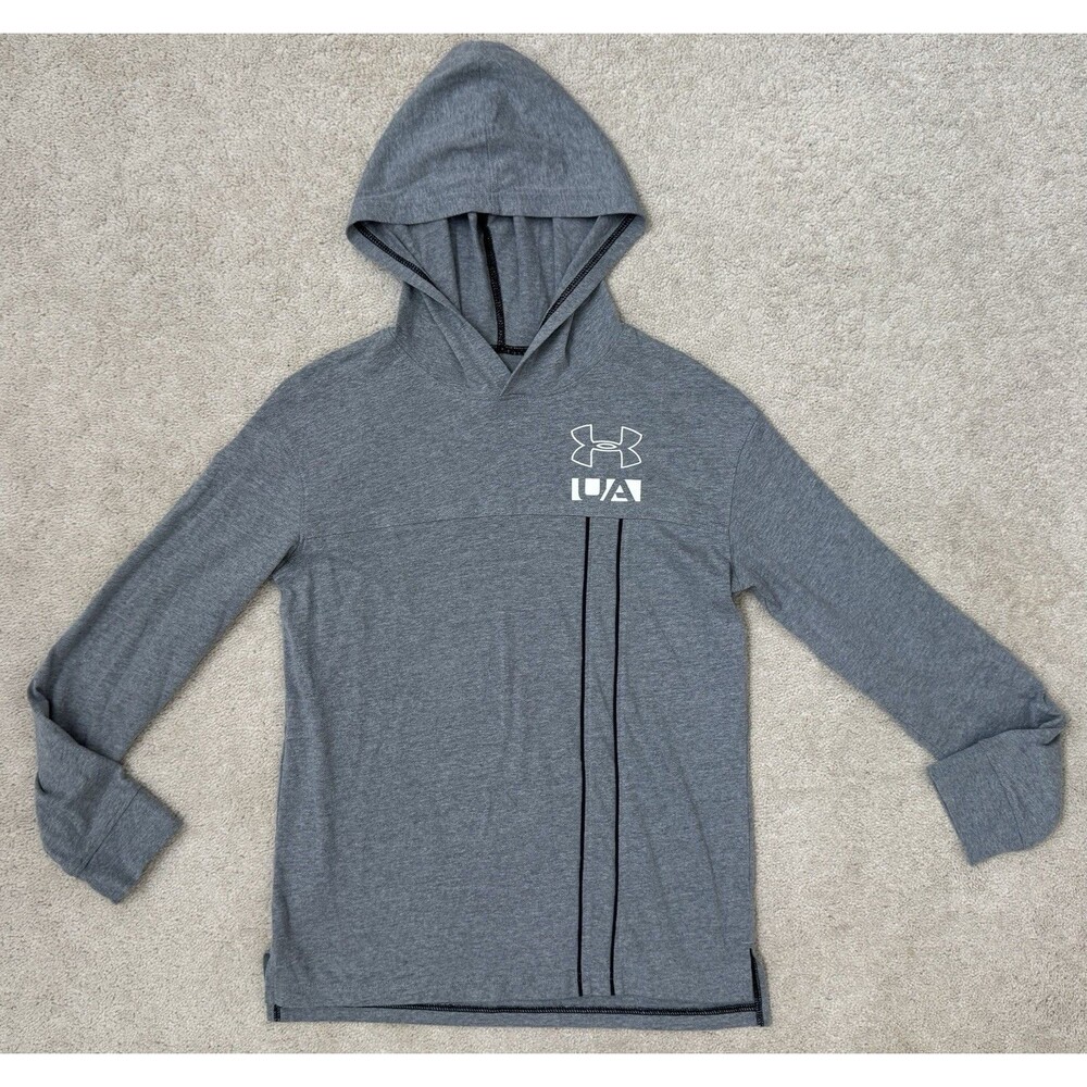 Under Armour Long Sleeve YLG Gray Hooded Loose/Coupe HeatGear Top